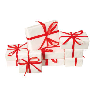 Gift boxes set 9 parts 3 sizes styrofoam/foil - Material:  - Color: white/red - Size: 9x9x3cm 11x7x4cm 15x10x3cm