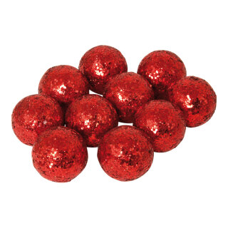 Balls with glitter, 24pcs./blister, styrofoam, Size:;Ø 3cm, Color:red