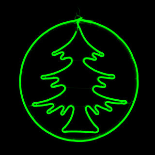Neon light circle with a Christmas tree Color: green Size: 0x0x0x0 Diameter: 60 [cm]