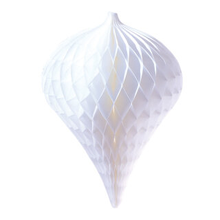 Ornament drop-shaped made of paper with nylon hanger - Material: flame retardant according to M1 - Color: white - Size: 30x20cm