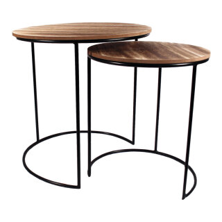 Metal tables with MDF top - Material:  set out of 2 round - Color: schwarz/braun - Size: 1. 44x45cm X  2. 34x41cm