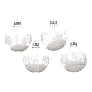 Glass balls filled with artificial snow set of 12 - Material: 4 designs assorted - Color: transparent/silver - Size: &Oslash; 8cm
