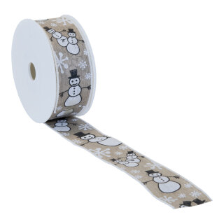 Printed linen ribbon Snowman - Material:  - Color: natural/white - Size: L: 15m X B: 40mm