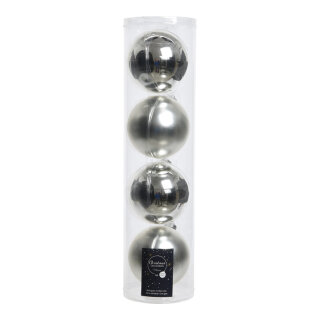Set of 4 Christmas balls 2x shiny &amp; 2x matt - Material:  - Color: silver - Size: &Oslash; 10cm