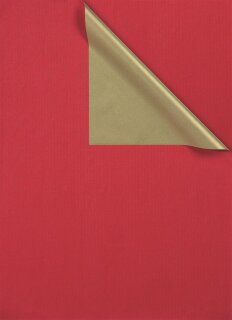 Geschenkspapier 2-Color, ca. 60g/m&sup2; / - Kraftpapier wei&szlig;, gerippt, beidseitig bedruckt, umgelegte Ecke, Farbe: Rot/Gold