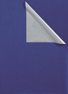 Geschenkspapier 2-Color, ca. 60g/m&sup2; / - Kraftpapier wei&szlig;, gerippt, beidseitig bedruckt, umgelegte Ecke, Farbe: Blau/Silber
