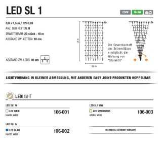 LED SL 1 W   Kabelfarbe: weiß   Lichtvorhang --> Led Pro 230V