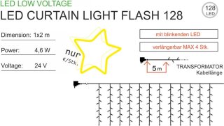 Lichtvorhang mit Blinkl&auml;mpchen koppelbar CURTAIN LIGHT FLASH 128, Licht wei&szlig;, OHNE TRAFO (Verl&auml;ngerung zu 505-001)    --&gt; Licht