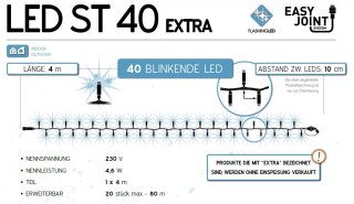 LED-ST40-WF: 4m Flashing LED Lichterkette, 40 wei&szlig;es Flashing LED, wei&szlig;es Gummi Kabel, one segment, erweiterbar 20 Ketten, Easy Joint, 4.6W, 230V (AC2-LED not included)    --&gt; Licht