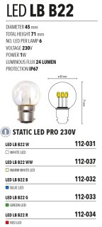 LED LB B22 G = gr&uuml;n   Lampen E27/B22 230V --&gt; Led Pro 230V
