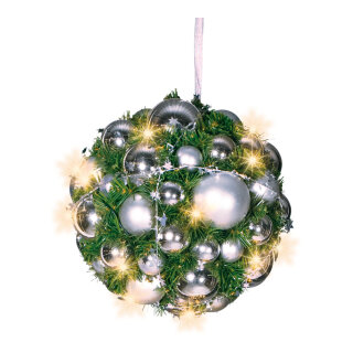 Christmas ball cluster decorated with 50 LEDs warm/white - Material: Plug: 25A 250V - Color: silver/green - Size: &Oslash; 30cm