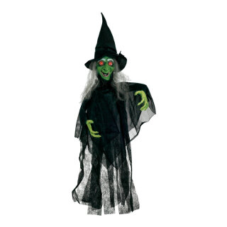Witch, arms are moving, speaks+laughs, eyes blink red, Size:;65x15cm, Color:black/green