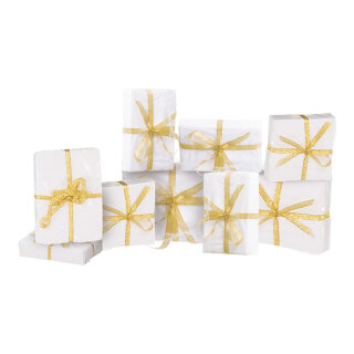 Set of gift boxes, 9 pcs., 3 sizes, styrofoam/foil,  Size:;9x9x3cm, 11x7x4cm, 15x10x3cm, Color:white/gold
