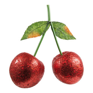 Cherries with leaves,  styrofoam, Size:;Kirsche=Ø 10cm, Color:red