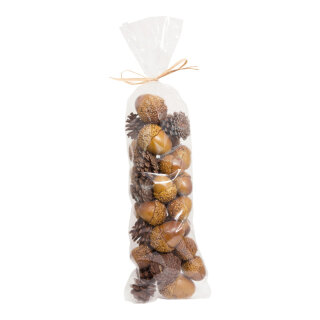 Acorns and cones, 24-fold, plastic acorns 3-5cm, cones 5cm, Size:;200gr./Btl., Color:brown