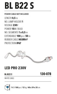 BL B22 S   Kabelfarbe: weiß   Lampen E27/B22 230V --> Led Pro 230V
